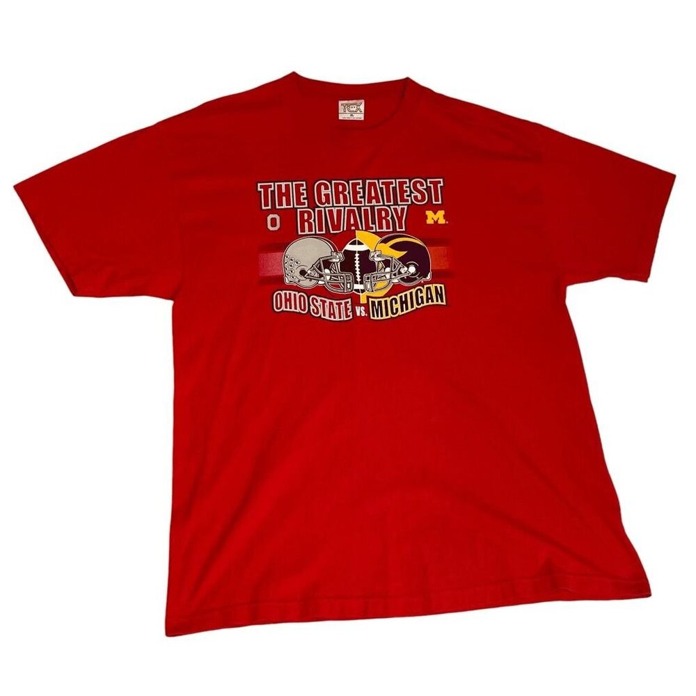 TCX Apparel Mens Red Short Sleeve The Greatest Rivalry Graphic Tee Size XL.